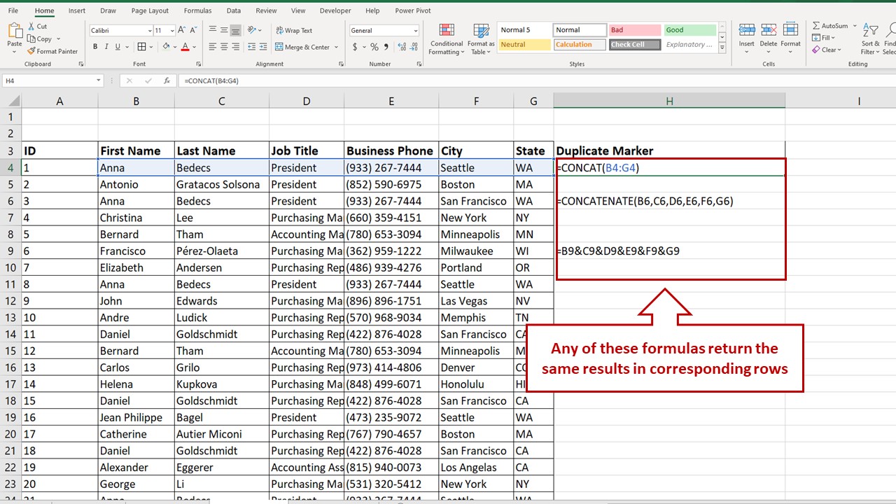 Concatenation Formulas for Duplicate Marker Column concatenation formulas to mark duplicates