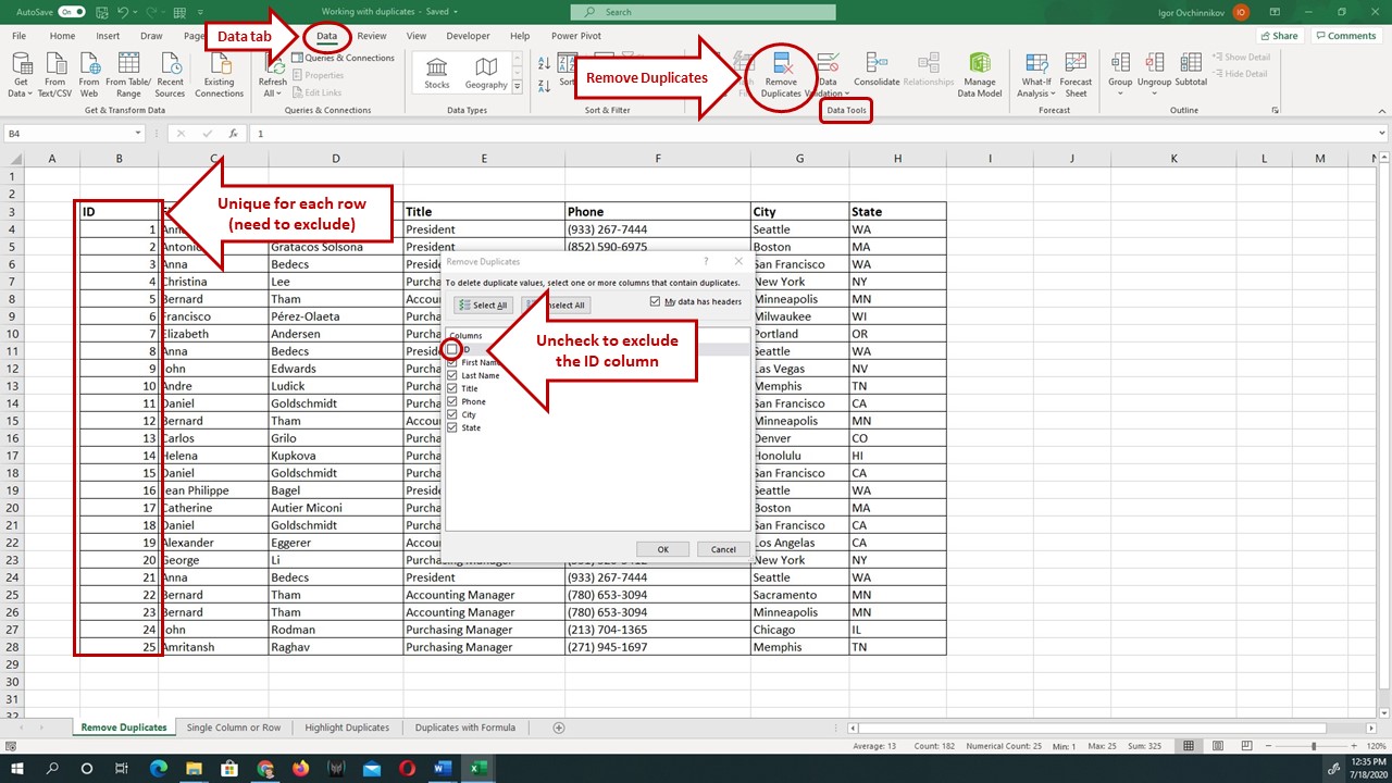 Remove Duplicates Excel Tool Excel remove duplicates instructions