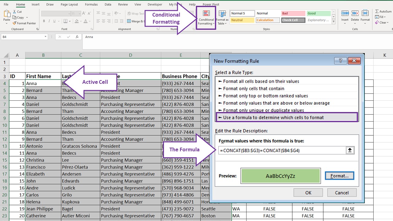 Conditional Formatting With CONCAT CONCAT Formula-based Conditional Formatting