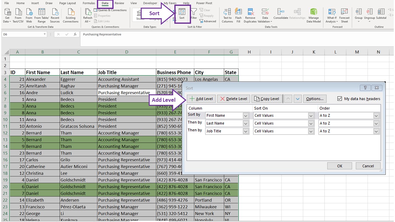 Sort Data Set Sort the data set by multiple columns