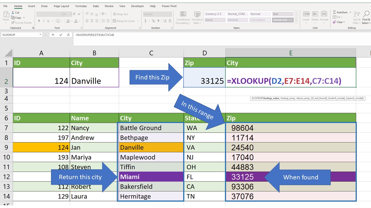 XLOOKUP right column lookup XLOOKUP right column example image